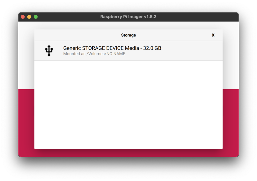 Raspberry Pi Imager Screenshot - Select Storage