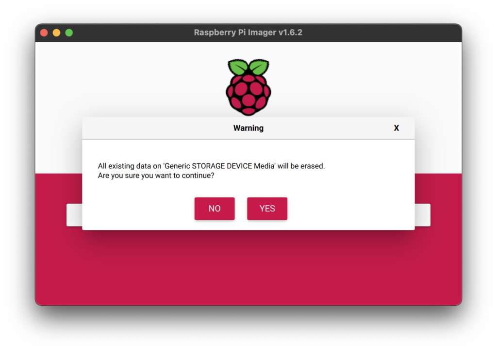Raspberry Pi Imager Screenshot - Write - Erasure Confirmation