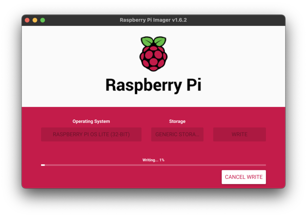 Raspberry Pi Imager Screenshot - Write - Writing