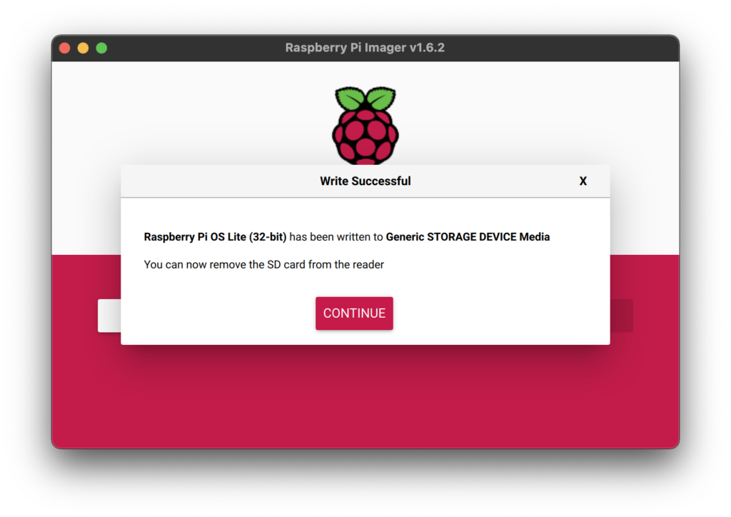 Raspberry Pi Imager Screenshot - Write - Complete