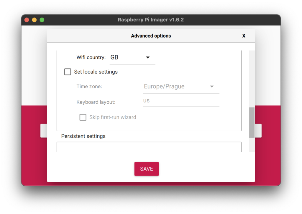 Raspberry Pi Imager Screenshot - Secret Advanced Settings Screen